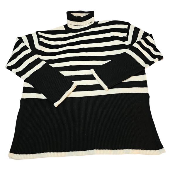 NWOT Black & White Striped Mock Neck Sweater Womens Large Oversized Fit - Picture 5 of 8
